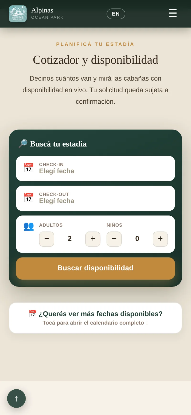 Versión móvil del sistema de reservas de Alpinas